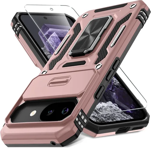 Vista 49 de DEERLAMN Funda para Google Pixel 8 con cubierta deslizante para cámara + protector de pantalla (1 paquete), soporte de anillo giratorio grado