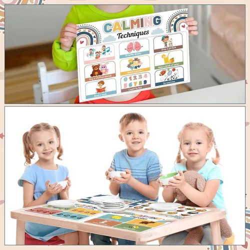 Vista 6 de Juego de 8 manteles individuales para niños y niñas con diseño de esquina relajante, diseño bohemio, para salud mental, antideslizante, lavable