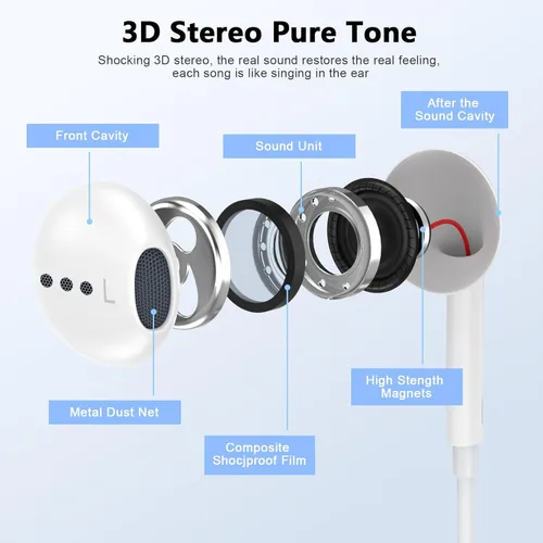 Vista 4 de USB C Headphones for iPhone 17 16 15,2 Pack USBC Type C Earphones Microphone & Remote Control Noise Cancelling Wired Earbuds for Apple iPhone 17