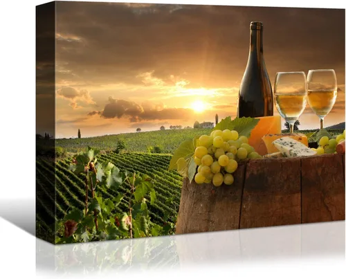Vista 7 de Denozer - Arte de pared para cocina, lienzo, obras de arte de frutas, uvas, botellas de vino, alimentos, pintura en lienzo para comedor, decoración