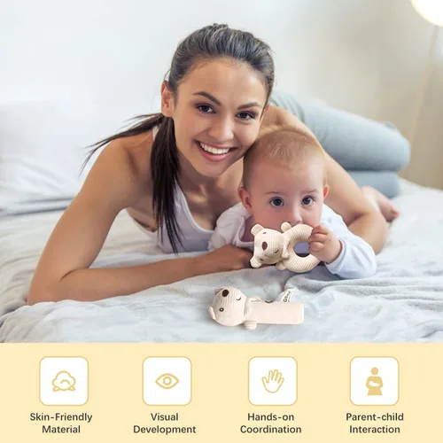 Vista 4 de iAOVUEBY Juego de regalo para bebé, regalos de baby shower para niñas y niños, cesta de regalo de oso para bebé, incluye manta de sonajero