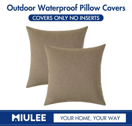 Vista 6 de MIULEE Paquete de 2 fundas de almohada decorativas para exteriores, impermeables, sólidas, de lino sintético, para jardín, granja, patio, tienda