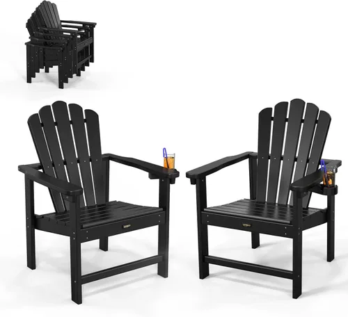 Vista 9 de VINGLI Silla Adirondack plegable de plástico con soporte para tazas, material HDPE 100% reciclable, cómoda capacidad de peso de 380 libras
