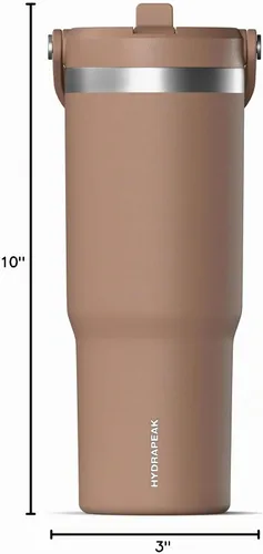 Vista 2 de Hydrapeak Nomad - Vaso de 32 onzas con asa y tapa con popote, a prueba de fugas, doble aislamiento, vaso de acero inoxidable de 32 onzas (almendra)