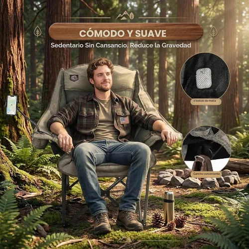 Vista 6 de Silla de campamento plegable XL de gran tamaño, soporte resistente de 400 libras, silla de campamento acolchada grande y cómoda para adultos, silla