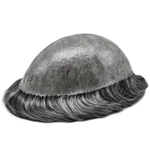 Vista 483 de Toupee para hombre 100% cabello humano real tupé para hombres 0.004 in piel de poliuretano para hombre, sistema de reemplazo de piezas de pelo