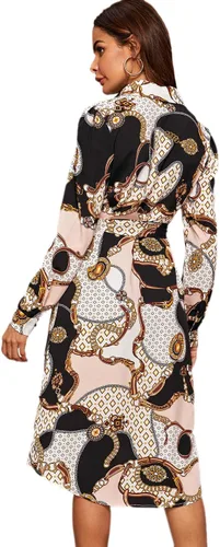 Vista 2 de Romwe - Vestido de camisa con cinturón para mujer
