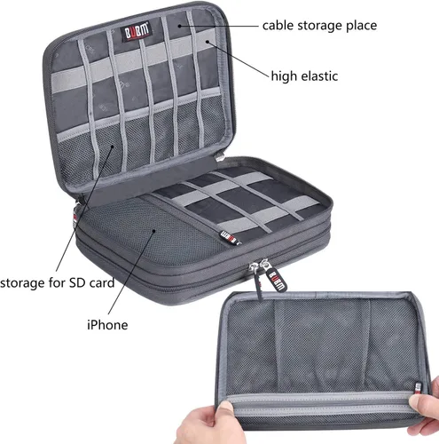 Vista 3 de Bolsa organizadora de cables electrónicos, bolsa de almacenamiento portátil de doble capa para accesorios digitales electrónicos para funda