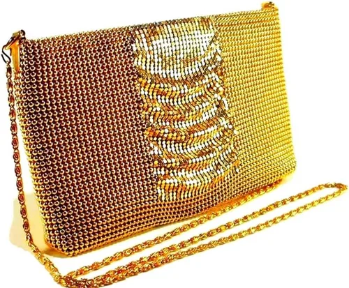 Vista 4 de Bolso de noche de malla metálica con cuentas de metal para mujer, para cóctel, fiesta, graduación, boda, banquete