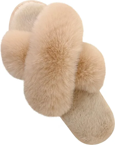 Vista 13 de Parlovable - Pantuflas mullidas para mujer con banda cruzada cómodas, zapatillas de casa de espuma viscoelástica con punta abierta, regalos