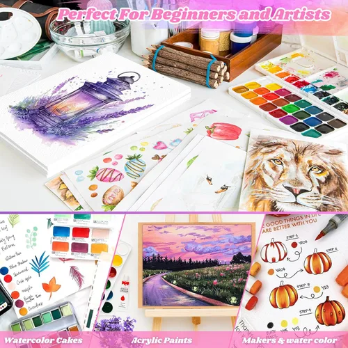 Vista 5 de 100 hojas de papel de acuarela, papel de color agua blanca de 4 x 6 pulgadas, 140 libras/10.58 oz/m², papel de color agua de prensa en frío