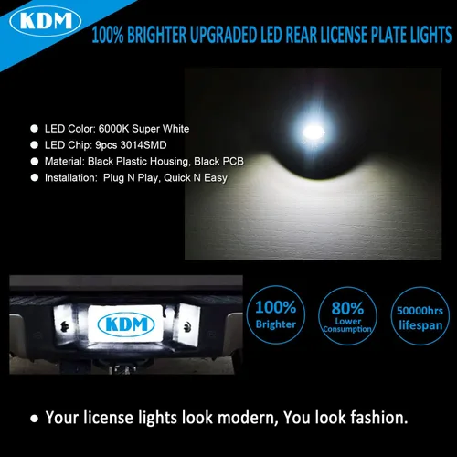 Vista 2 de KDM Luces LED para Placa de Matrícula Compatibles con Ford F-150 F250 F350 F450 F550 Heavy Duty Ranger Explorer Bronco Excursion Expedition, Lámpara