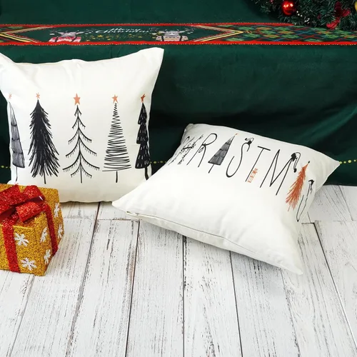 Vista 5 de ONWAY Juego de 2 fundas de almohada lumbar de árbol negro de Navidad de 20 x 20 pulgadas, fundas de cojín para decoración de sofá y hogar