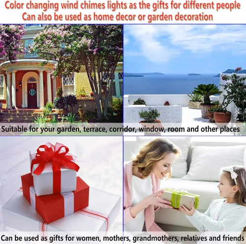Vista 5 de Solawindchime Campanillas de viento de piña, árbol de coco, regalos para mujeres, campanillas de viento solares que cambian de color, luces solares
