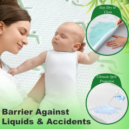 Vista 6 de Protector de colchón impermeable jacquard de bambú de lujo, ultrasuave, transpirable y silencioso, barrera 100% líquida para manchas y derrames