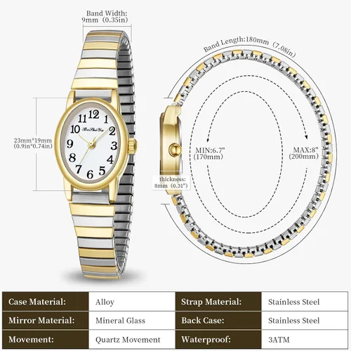 Vista 4 de BOSHIYA Reloj con banda elástica para mujer Easy Reader de 1.181 in analógico de cuarzo con correa elástica de acero inoxidable, impermeable, reloj