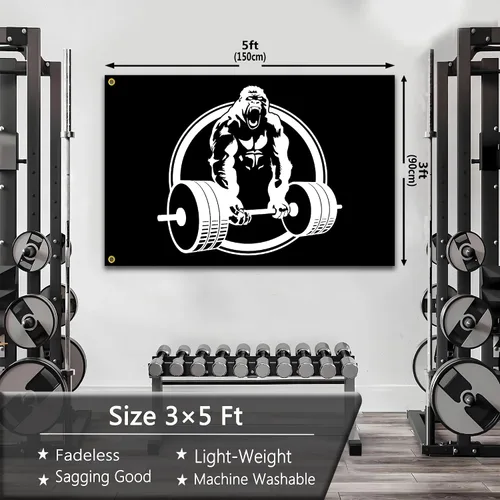 Vista 2 de Bandera de Gorila de Halterofilia 3 x 5 pies Banderas Motivacionales de Fitness Inspiradoras para Decoración de Gimnasio en Casa, Habitación