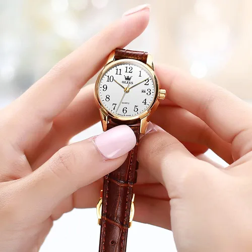 Vista 5 de OLEVS Relojes para mujer, de cuero marrón, fácil de leer, de cuarzo, analógicos, de cara pequeña, para mujer, impermeable, casual, simple