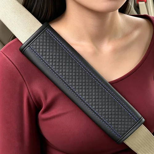 Vista 13 de Almohadillas para cinturón de seguridad, fundas de cuero para cinturón de seguridad, cojín de conducción más cómodo, ayuda a proteger tu cuello