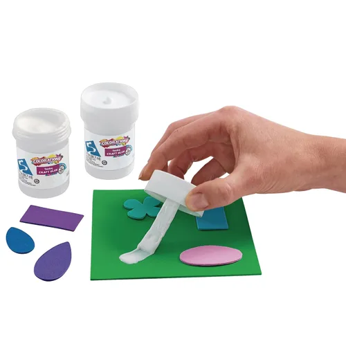 Vista 4 de Colorations® Tacky Craft - Tarros de pegamento para el aula, cada uno con aplicador de cepillo integrado, juego de 12, cada uno de 3 onzas