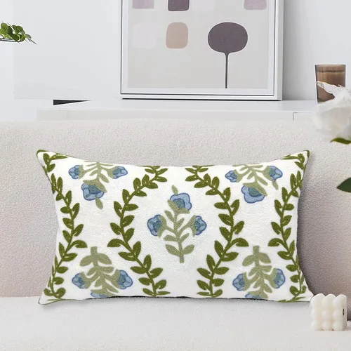 Vista 31 de Alysheer Fundas de almohada decorativas bordadas florales de primavera de 18" x 18", juego de 2, fundas de cojín de algodón con patrón acolchado