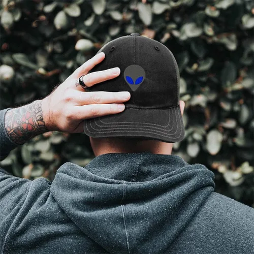 Vista 4 de Gorra de béisbol Alien Grey Head Blue Eyes Bordado Algodón Soft Mesh Cap Snapback Negro Carbón Diseño Sólo, Diseño de carbón negro solamente