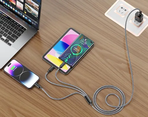 Vista 2 de Cable de carga múltiple para cargador de Apple Watch de 6 pies, cable de carga 3 en 1, USB A/C a Lightning tipo C, cable USB C, cable de cargador
