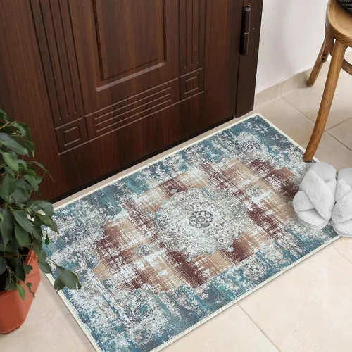 Vista 120 de GLN Rugs Bohemian - Troy - Alfombra de felpilla lavable a máquina, bohemio, lavable, antideslizante, alfombra de área de felpilla de pelo bajo