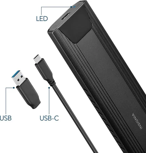 Vista 6 de Insignia Carcasa SSD M.2 NVMe a USB-C 3.2 Gen 2, con adaptador USB-A, carcasa de disco duro externo de alta velocidad para computadoras portátiles