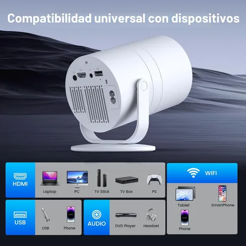 Vista 7 de [Aplicaciones integradas] Mini proyector con WiFi y Bluetooth y Android 12, foco eléctrico 1080P Mini proyector portátil, compatible