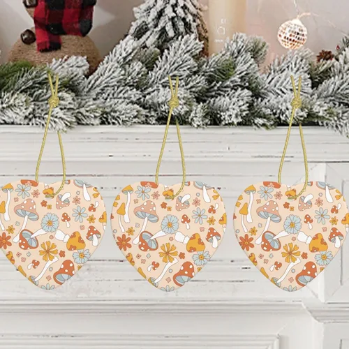 Vista 5 de Retro 70s 60s Floral Hippie Mushrooms Christmas Ornaments 2024 Christmas Tree Ornaments Christmas Decor Ceramics Xmas Ornaments Gifts Christmas