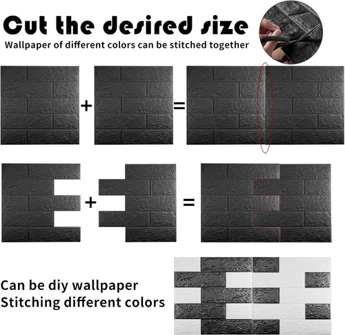 Vista 3 de 10 paneles de pared 3D negros, cobertura de 14.5 pies cuadrados, adhesivo imprimible con paneles de pared de espuma de polietileno autoadhesivos