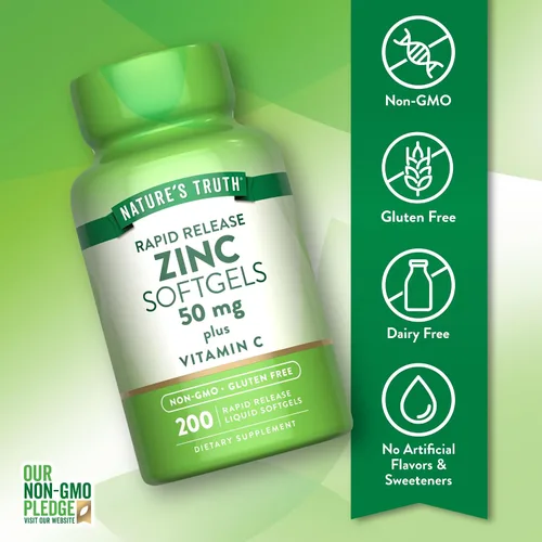 Vista 3 de Nature's Truth - Suplemento de zinc de 50 mg con vitamina C 200 cápsulas blandas líquidas Sin OMG y sin gluten