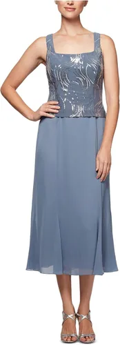 Vista 3 de Alex Evenings Vestido tipo chaqueta con botones frontales y longitud del té para mujer