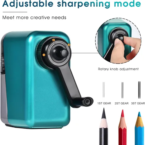 Vista 6 de Sacapuntas manual de manivela para niños, con placa en espiral más fuerte y función de parada automática, sacapuntas de carbón para niños, adultos