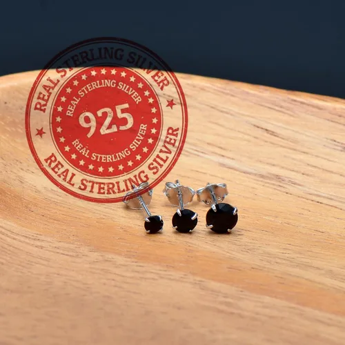 Vista 4 de Pendientes de plata de ley con circonita cúbica negra para mujer y hombre