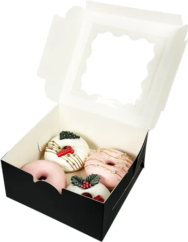 Vista 3 de Bakepacker 100 piezas Cajas Negras para Galletas 6x6x3 pulgadas Fácil Montaje Cajas de Pastelería Macarrones Cajas de Panadería con Ventana