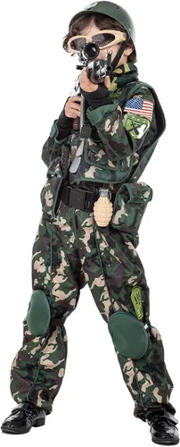 Vista 5 de JAZGROM Disfraz del ejército para niños, disfraz de camuflaje de lujo, juego de rol para niños