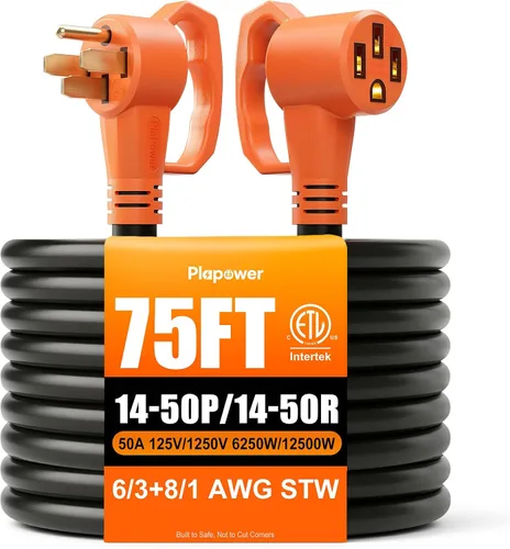 Vista 16 de Cable de extensión RV de 25 pies, 50 amperios, NEMA 14-50P a 14-50R 2-Negro naranja