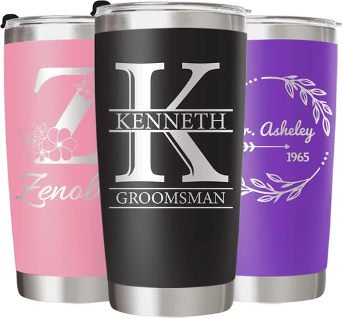 Vista 8 de Vaso personalizado de 40 onzas con asa y tapa con pajilla, botella de agua de acero inoxidable personalizada con nombres y flores de nacimiento