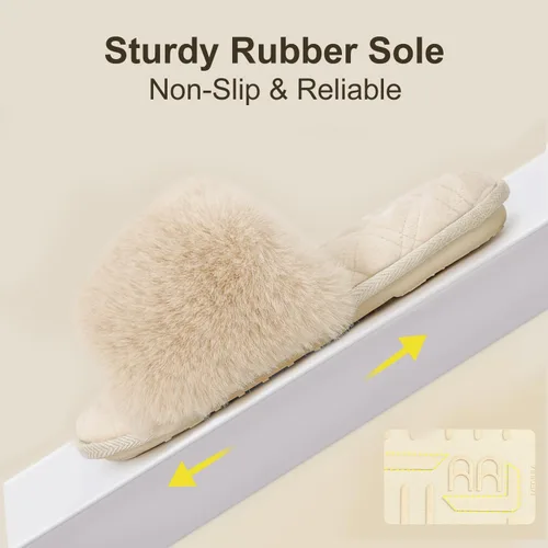Vista 6 de LongBay Pantuflas planas de espuma viscoelástica de piel sintética para mujer, cómodas sandalias de punta abierta