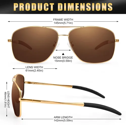 Vista 3 de Aviator Sunglasses for Men Women, UV Protection Ultra Lightweight Rectangular Polarized Sunglasses
