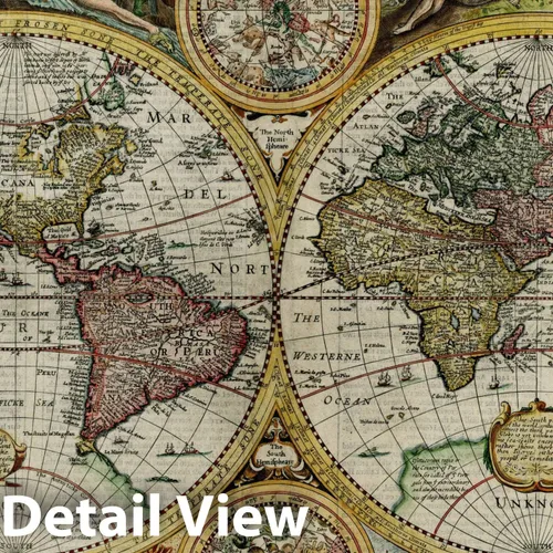 Vista 2 de Mapa histórico: un mapa nuevo y preciso del mundo, 1651, John Speed, v2, arte de pared vintage: 24 x 18 pulgadas