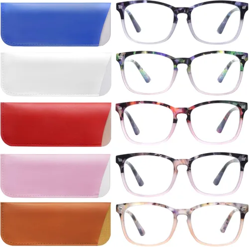 Vista 14 de Paquete de 5 lentes de lectura con bloqueo de luz azul, lectores de bisagra de resorte para mujeres y hombres, anteojos nerd con filtro anti rayos UV
