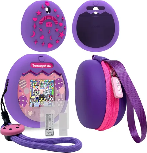 Vista 10 de JCHPINE Estuche de transporte duro y funda de silicona compatible con la máquina de juego de mascotas virtuales interactivas Tamagotchi Pix Azul