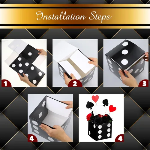 Vista 3 de Tinlade 6 cajas de dados de 11 pulgadas Jumbo Vegas Casino Decoración de fiesta temática Big Vegas Decoración gigante de mesa dados de cartón