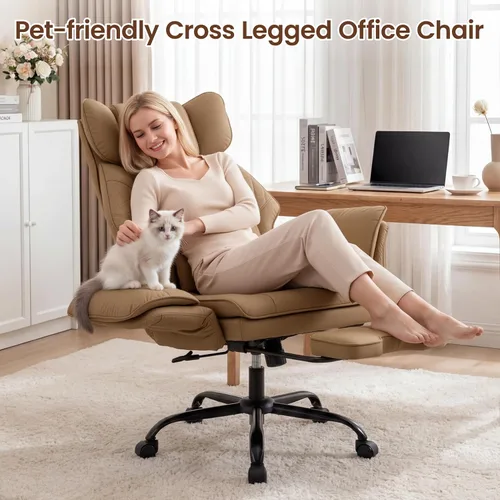 Vista 3 de Criss Cross Chair with Flip Armrests ,Big and Tall Desk Chair with Footrest Pu Leather Brown
