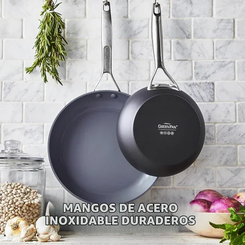 Vista 7 de GreenPan Paris Sartén de cerámica antiadherente anodizada dura de 10 pulgadas, 8 pulgadas, Gris