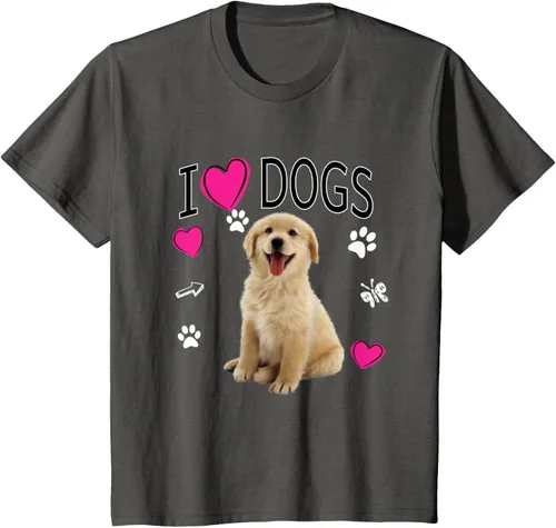 Vista 75 de Camiseta I Love Dogs - Camiseta Golden Labrador retriever, Azul Negro