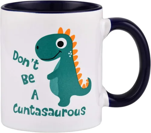 Vista 8 de BLEUM CADE Taza de café con texto en inglés «Don't be a Cuntasauro», taza de té con palabras divertidas, regalo novedoso, taza de cerámica blanca